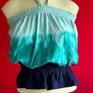 Womens Halter Crop Top Size Small Blue Fade Tie Dye Hippie Summer Boho Stretch